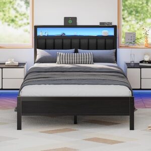 Bed Frame with Charging Station and LED Lights